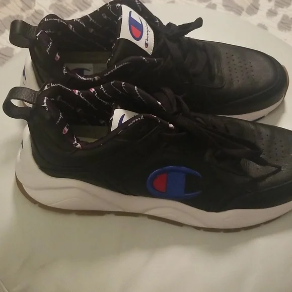 Men's Champion Black Genuine Leather Sneakers with White Rubber Soles; Size 9 - Picture 9 of 10